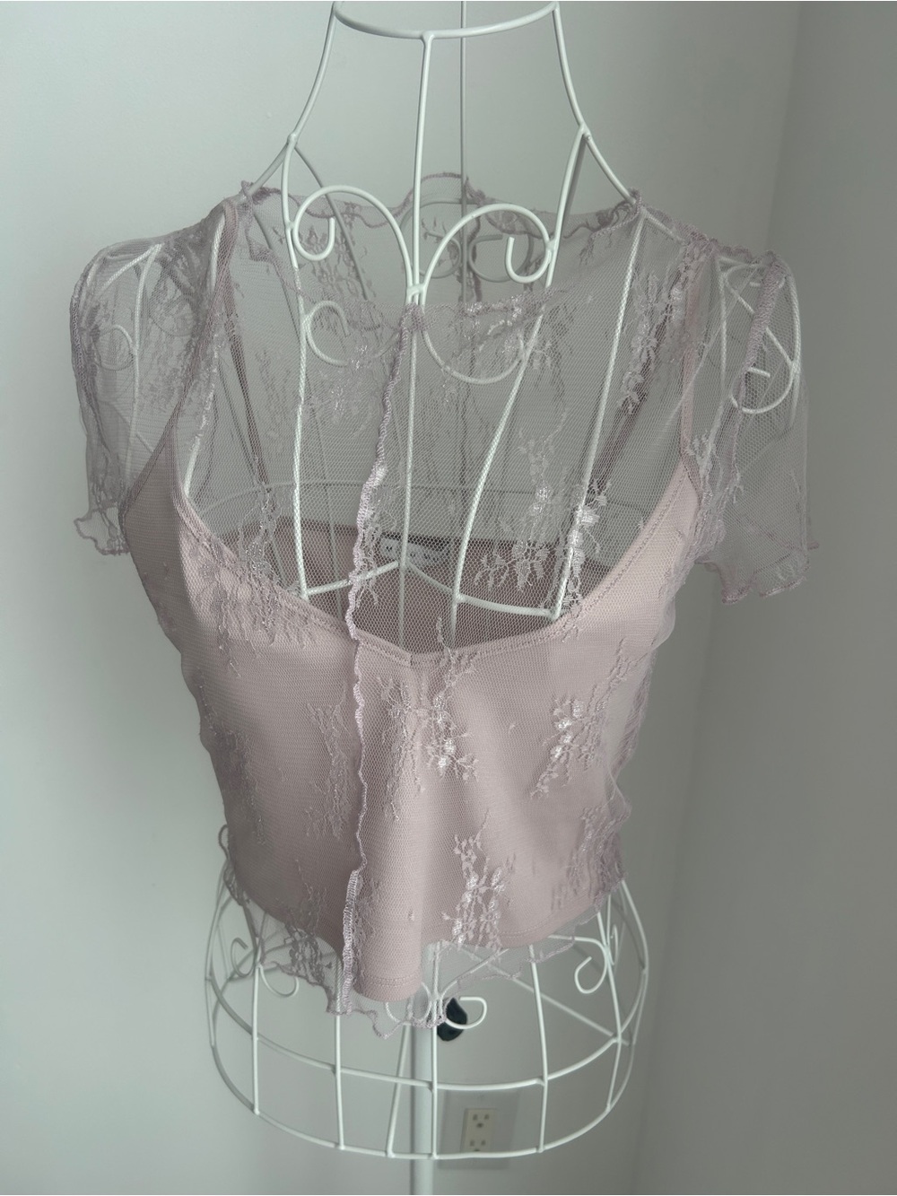 NWOT ✨ LILAC LACE MESH Crop Top & Cami 2PC Set Y2K Cottagecore Mesh Blouse / S